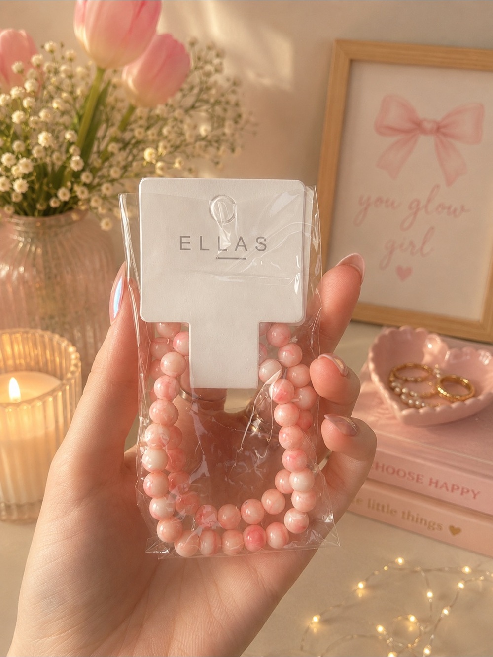 Pink marble glass beaded bracelets